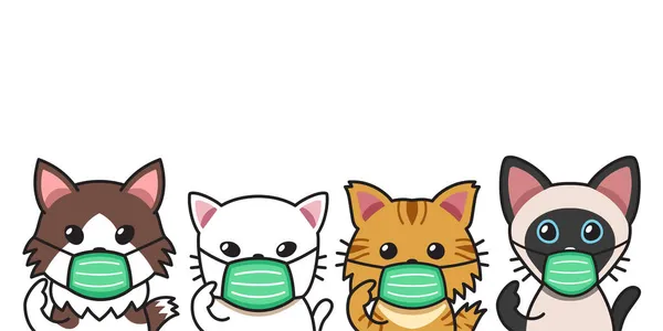 Conjunto Personagens Desenhos Animados Gatos Bonitos Usando Máscaras Protetoras Para —  Vetores de Stock