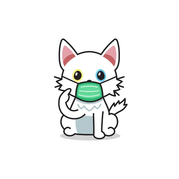 Personagem Desenhos Animados Gato Branco Usando Máscara Protetora Para Design — Vetor de Stock