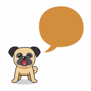 Tasarım için konuşma balonu olan çizgi film karakteri pug köpeği.