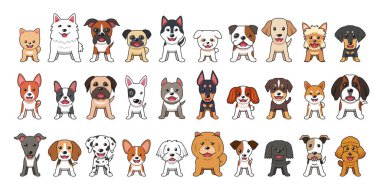 Tasarım için beyaz zemin üzerinde farklı tür vektör karikatür köpekleri.