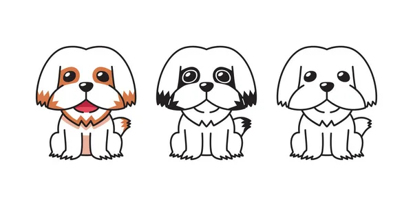 Conjunto Desenhos Animados Vetoriais Shih Tzu Cão Para Design —  Vetores de Stock