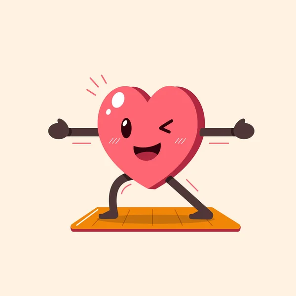Cartoon Καρδιά Χαρακτήρα Άσκηση Στο Στρώμα Γιόγκα Για Σχεδιασμό — Διανυσματικό Αρχείο