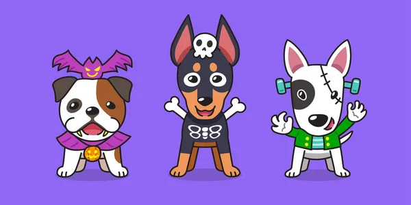 Cartoon Happy Dogs Halloween Costumes Design — Stock Vector