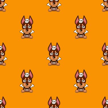 Cadılar Bayramı kostümlü çizgi film doberman köpeği tasarım için kusursuz desenli arka plan.