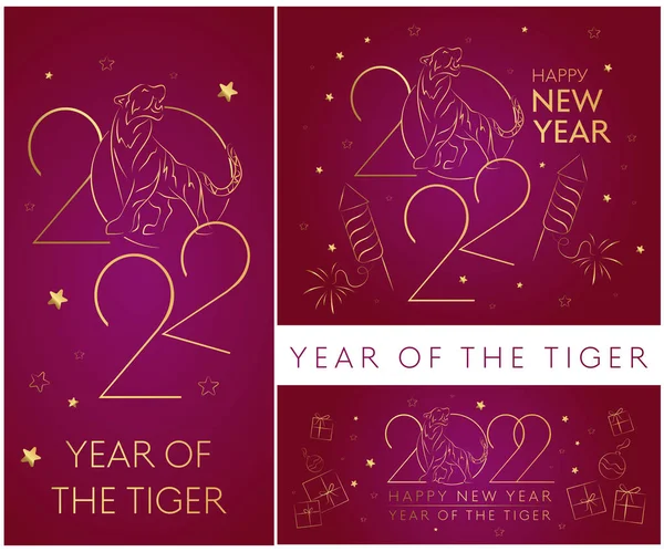 Set Happy Chinese New Year 2021 Year Tiger Made Paper — Stockvektor