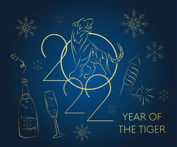 Cny 2022 Happy Chinese New Year Golden Tiger Cat Lunar — Stockvektor