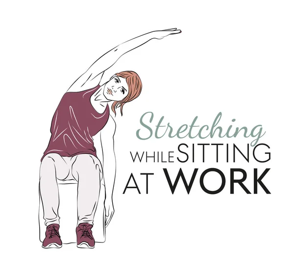 Stretching Seduto Sul Posto Lavoro Deve Essere Eseguito Mentre Siede — Vettoriale Stock