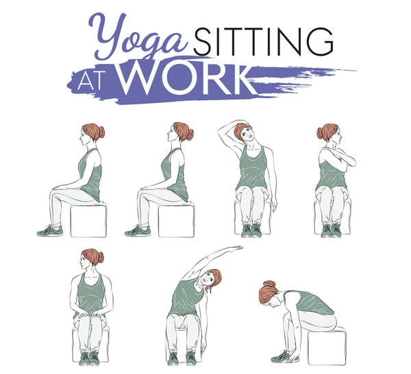 Yoga Sitzen Junge Frau Beim Yoga Fitness Women Workout Aerobic — Stockvektor