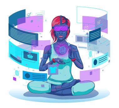 Chatbot Cyber Robot 'la online alışveriş. Robot ve gelecekteki pazarlama ile satış ve tüketicileri koruma geliştirme.