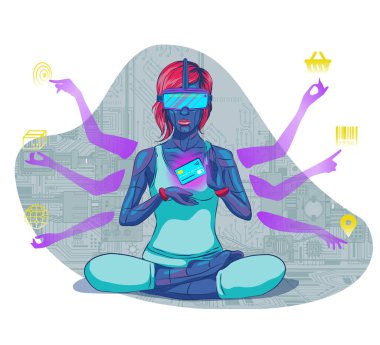 Chatbot Cyber Robot 'la online alışveriş. Robot ve gelecekteki pazarlama ile satış ve tüketicileri koruma geliştirme.