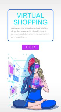 Sanal gerçeklik kavramı Virtual Shopping Flat Illustration Metaverse, iniş sayfası, web, ui, banner, şablon, arkaplan, web geliştirme için kullanılabilir