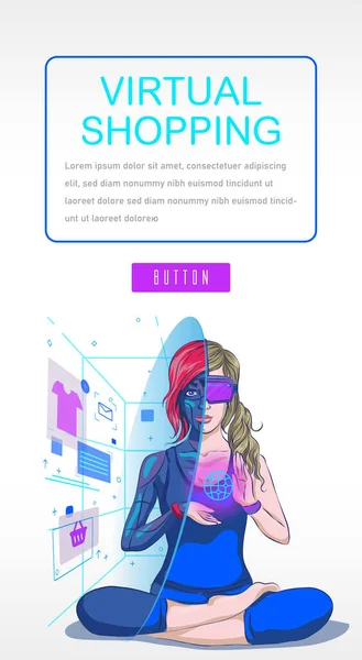 Εικονική Πραγματικότητα Έννοια Virtual Shopping Flat Illustration Metaverse Μπορεί Χρησιμοποιηθεί — Διανυσματικό Αρχείο