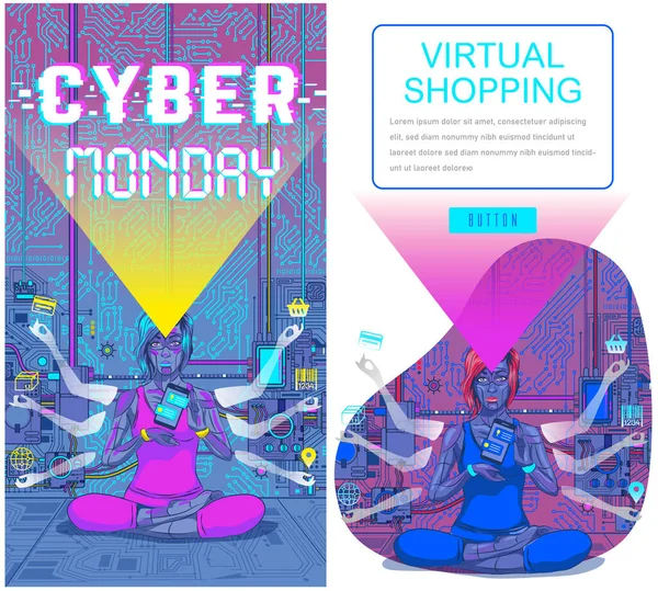 Cyber Monday Con Antecedentes Tecnológicos Ilustración De Stock