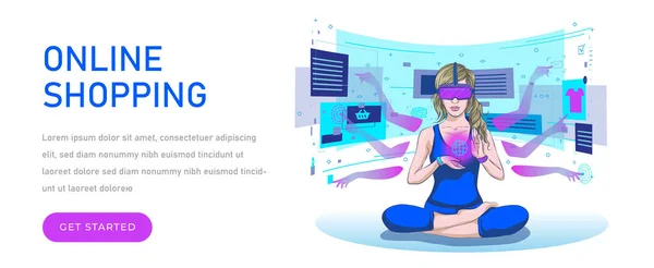 Digitale Virtuelle Realität Metaverse Und Augmented Reality Technologie Frau Trägt Stockvektor