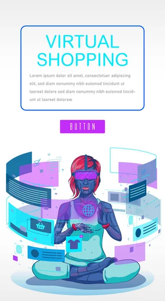 Virtual Reality Konzept Virtual Shopping Flat Illustration Metaverse Kann Für Stockillustration