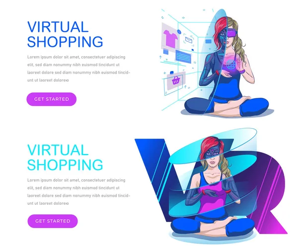Virtuell Shopping Metaverse Vektor Webbplats Mall Webbsida Och Landningssida Design Stockillustration