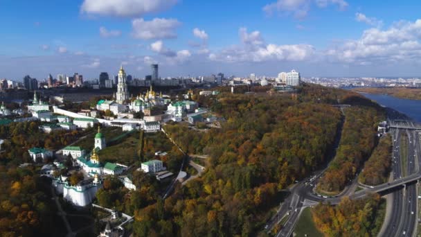 Kyiv city landscape at the autumn aerial view — Stock Video
