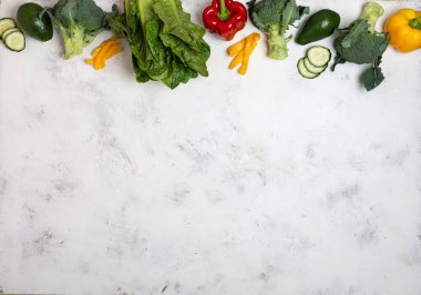 Sağlıklı beslenme antioksidan grup yiyecek çerçeve fotokopi alanı üst görünümü