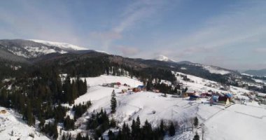Wintertime in Carpathian mountains aerial view