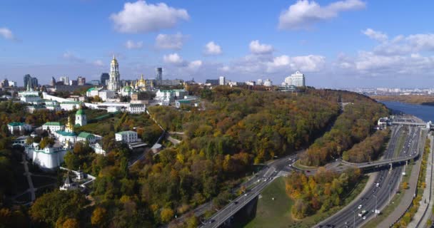 City Kyiv landscape in the big modern and historical city aerial view — Stockvideo