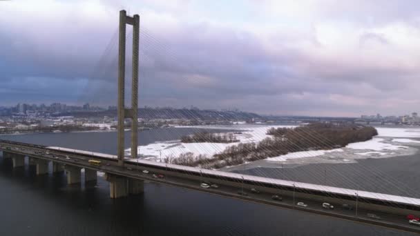Most Południowy w Kijowie Panorama z lotu ptaka Widok zimą — Wideo stockowe
