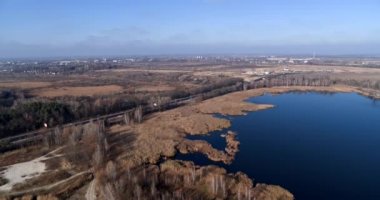 Beautiful morning near the lake at the springtime aerial view