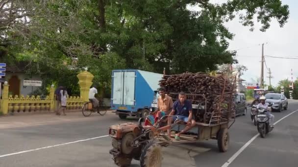 Hikkaduwa, Sri Lanka, janvier 2022 : Transports publics sur la rue ensoleillée d'été de la ville. — Video