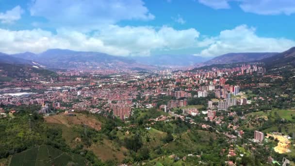 Medellin Şehrinin Aburra Vadisi Antioquia Kolombiya Hava Manzarası Panoramik — Stok video