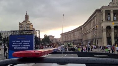 Ukraine - Kyiv, August 2022: Exhibition of Russian military equipment destroyed by the armed forces of Ukraine on Independence Day of Ukraine on Independence Square