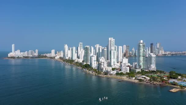 Cartagena Colombia Skyscrapers Aerial Panorama View — Video