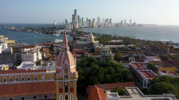 Casco Antiguo Cartagena Parte Empresarial Ciudad Moderna Vista Panorámica Aérea — Vídeos de Stock