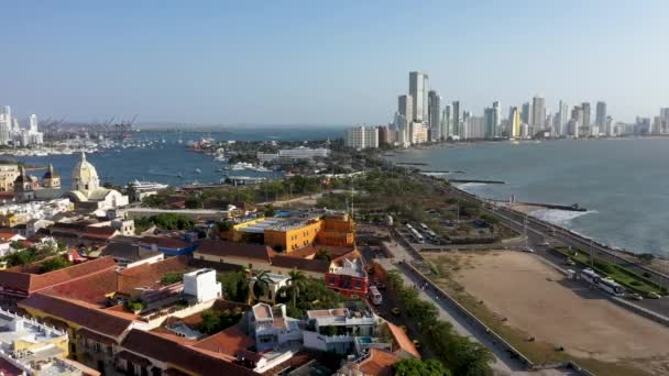 Vista Desde Casco Antiguo Cartagena Parte Comercial Ciudad Moderna Vista — Vídeos de Stock