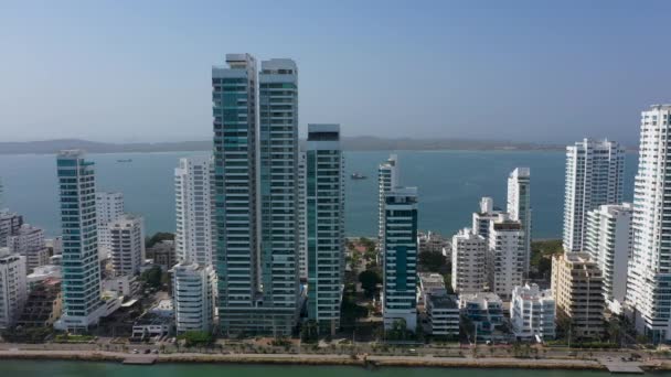 Cartagena Colombia Mira Cielo Ciudad Desde Bahía Vista Panorámica Aérea — Vídeos de Stock