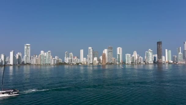 Skyline Cartagena Indias Colombia Bocagrande District Anerial View — Stock video