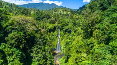 Bali aeral görünümlü gökkuşağı ile şelale.