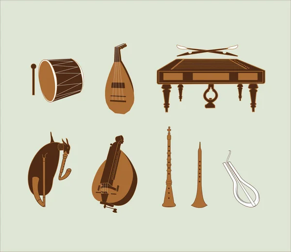 Balkan Ungarns tradisjonelle folkeinstrumenter illustrasjonspakke – stockvektor