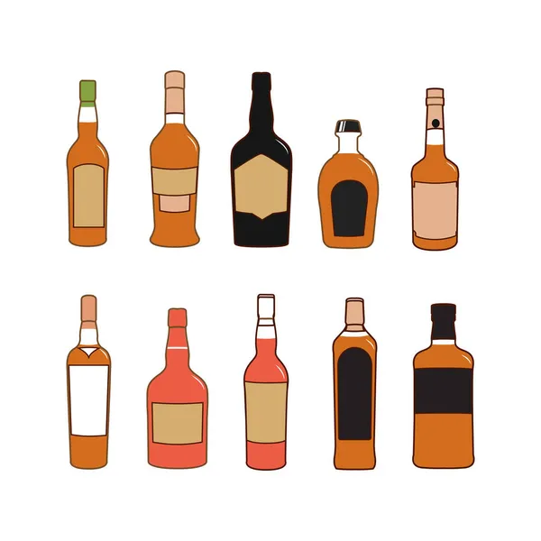 Illustration of alcoholic beverages whiskey wine and liquor — Stock Vector