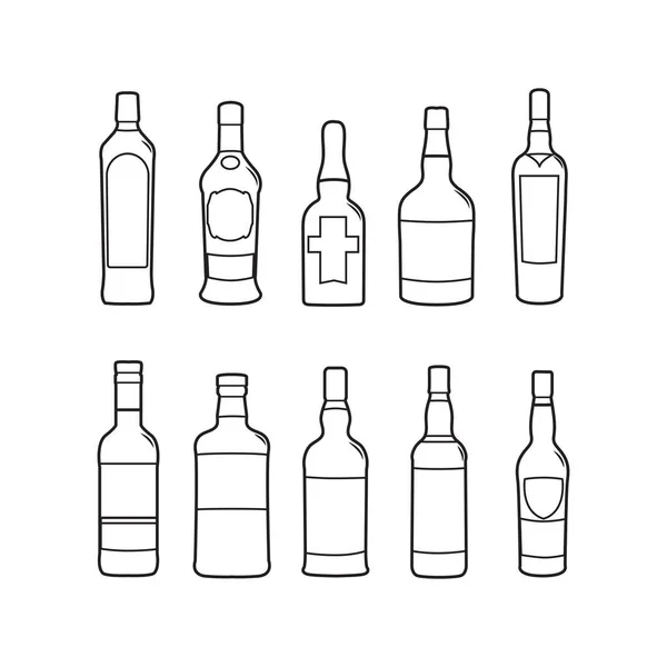 Napoje alkoholowe i napoje butelka wektor zarys ilustracji opakowanie — Wektor stockowy