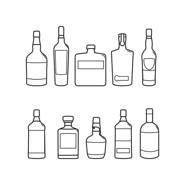 Alkohol napoje i napoje butelka wektor zarys ilustracje — Wektor stockowy