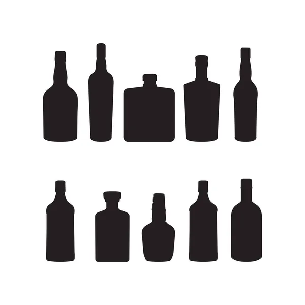 Alkohol napoje i napoje butelka wektor silhoutte ilustracje — Wektor stockowy