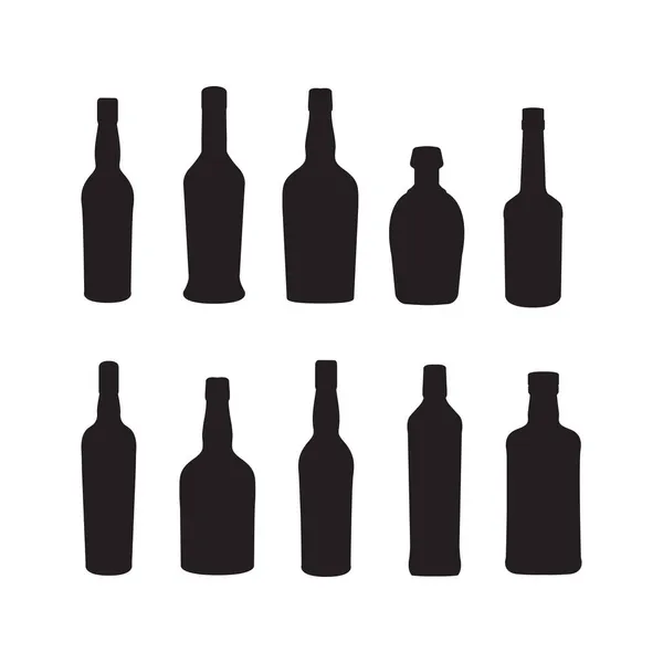 Alkolik içecekler ve içecekler şişe vektör silueti illüstrasyon paketi