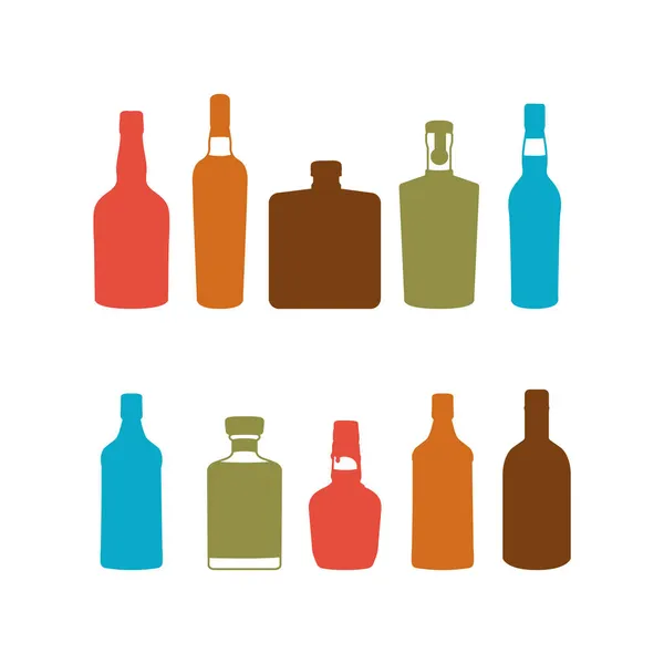 Kolorowe butelki alkoholowe silhoutte wektor ilustracji zestaw — Wektor stockowy