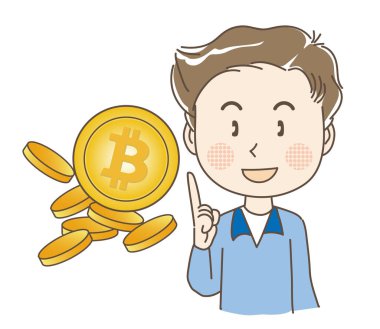 Bitcoin 'i tavsiye eden bir adam, sanal para birimi. 