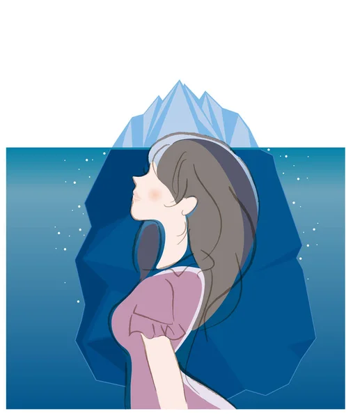 Eine Frau Die Sich Die Spitze Des Eisbergs Und Tiefe — Stockvektor