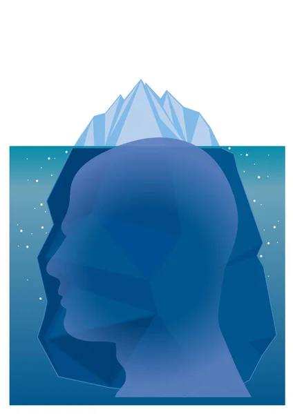 氷山の一角と深い心理学を想像する男 — ストックベクタ