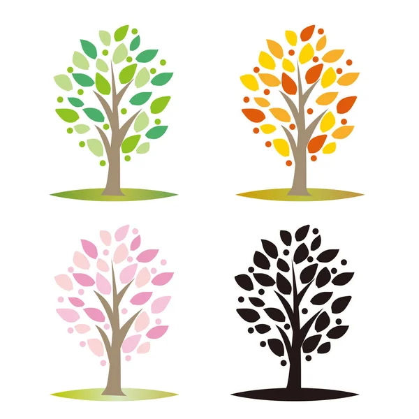 Vector Trees Color Set Three Seasons Silhouette — Stockvector