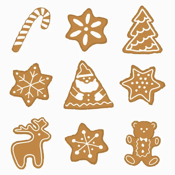 Ensemble Biscuits Noël Des Étoiles Père Noël Sapin Noël Cerf — Image vectorielle