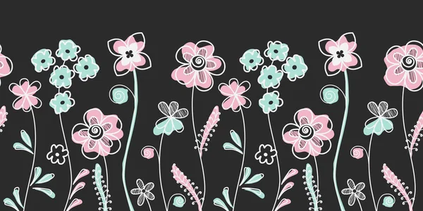 Seamless Decorative Border Pattern Flowers Leaves Black Background Can Used — Stock vektor