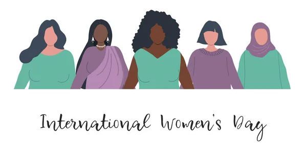 Diverse Groepen Vrouwen Staan Achter Elkaar International Women Day Concept — Stockvector