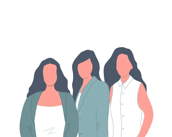 Três Mulheres Estão Juntas Comunidade Mulheres Solidariedade Feminina Conceito Dia —  Vetores de Stock